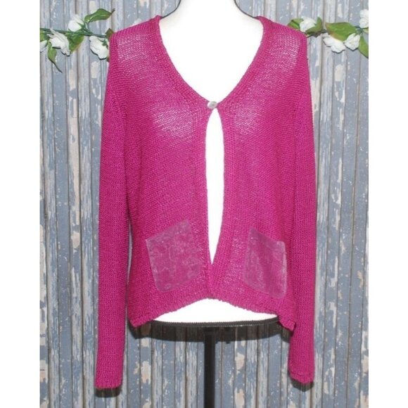 Intuitions Ladies Purple Single Button Open Front Cardigan XL Pockets Sheer - Picture 1 of 10